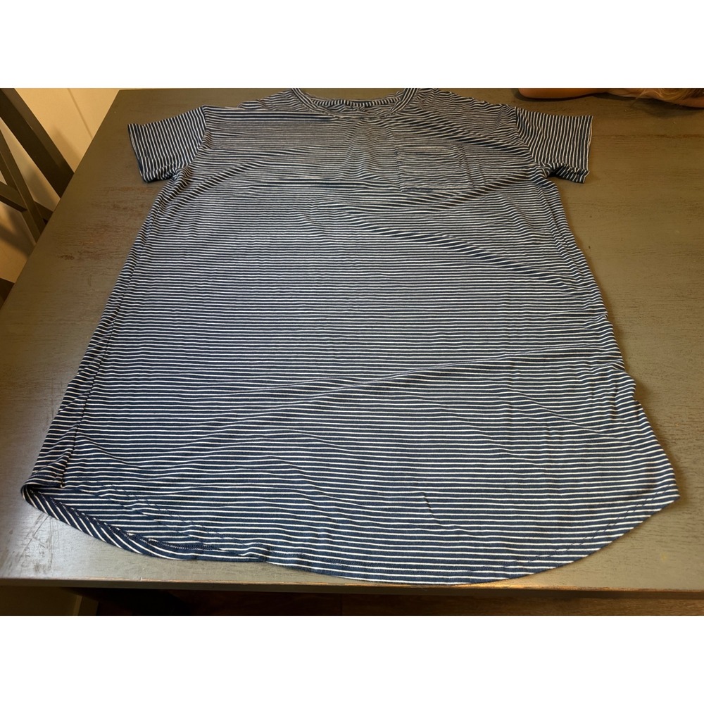Stars Above Navy White Striped Sleep Shirt XXL Short Sleeve Pocket Nightgown